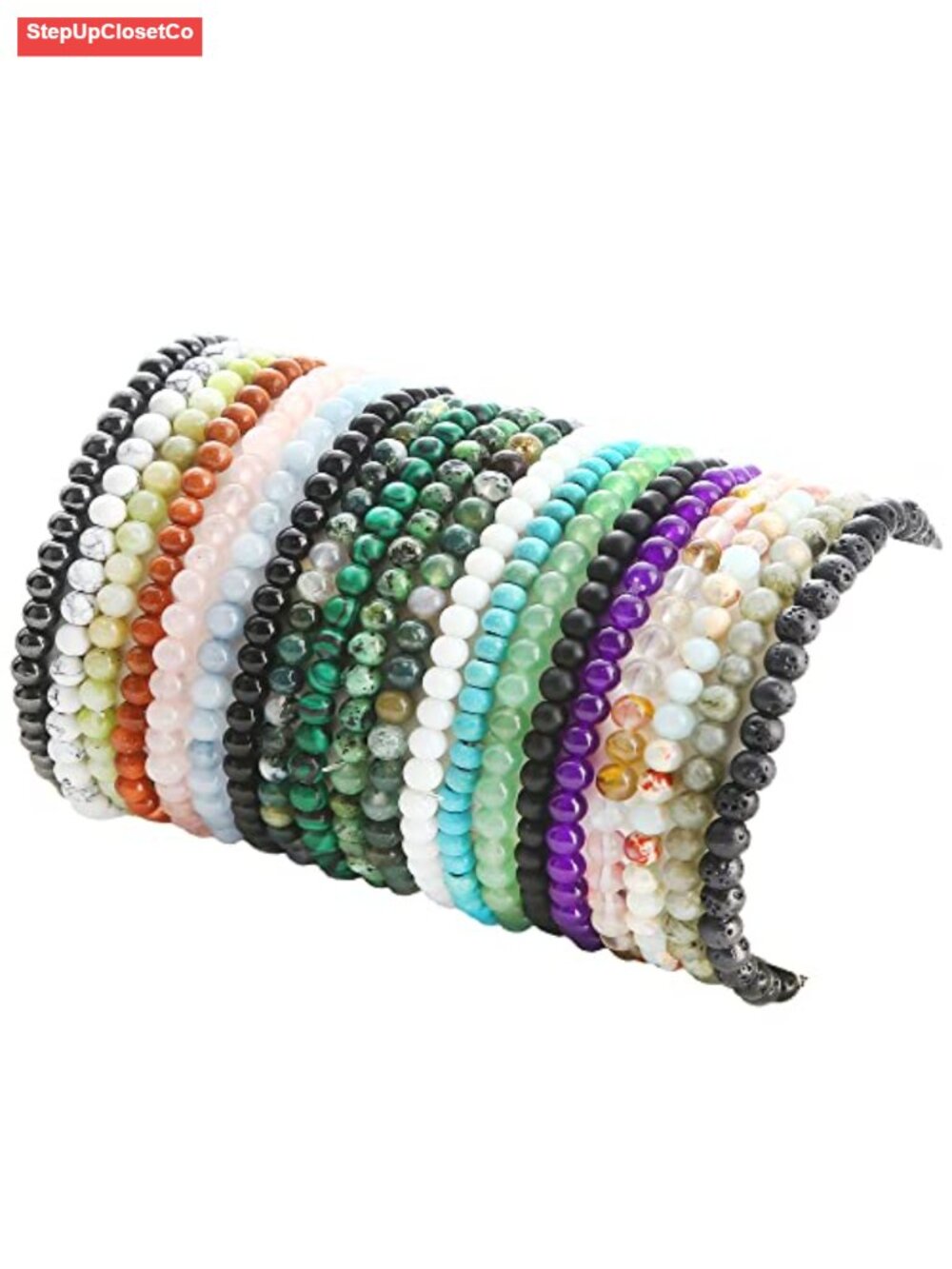 20-Piece Elastic Stretch Gemstone Beaded Bracelet Set for Women Men